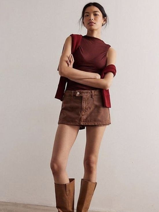Free People Dresses & Skirts - Free People Chestnut Brown Denim Mini Skort
